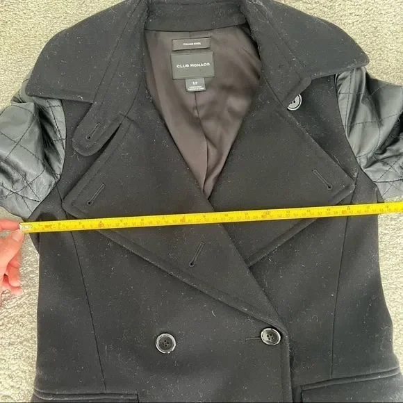 Club Monaco Carolina Wool Pea Coat Leather Sleeves - Picture 15 of 16